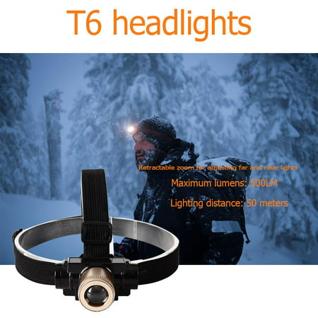 T6 LED Headlight Telescope Zoomable Rechargeable Headlamp Torch w/ Battery